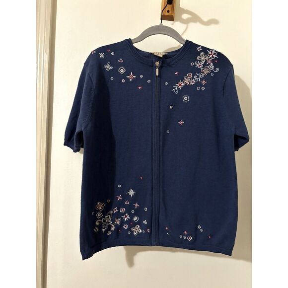 Vintage Teddi Embroidered Zip Cardigan Sweater M Cottagecore Boho Grandmacore - Picture 8 of 8